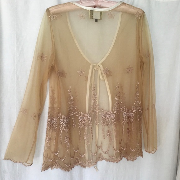 Sheer Embroidered Tan Robe - Picture 2 of 4